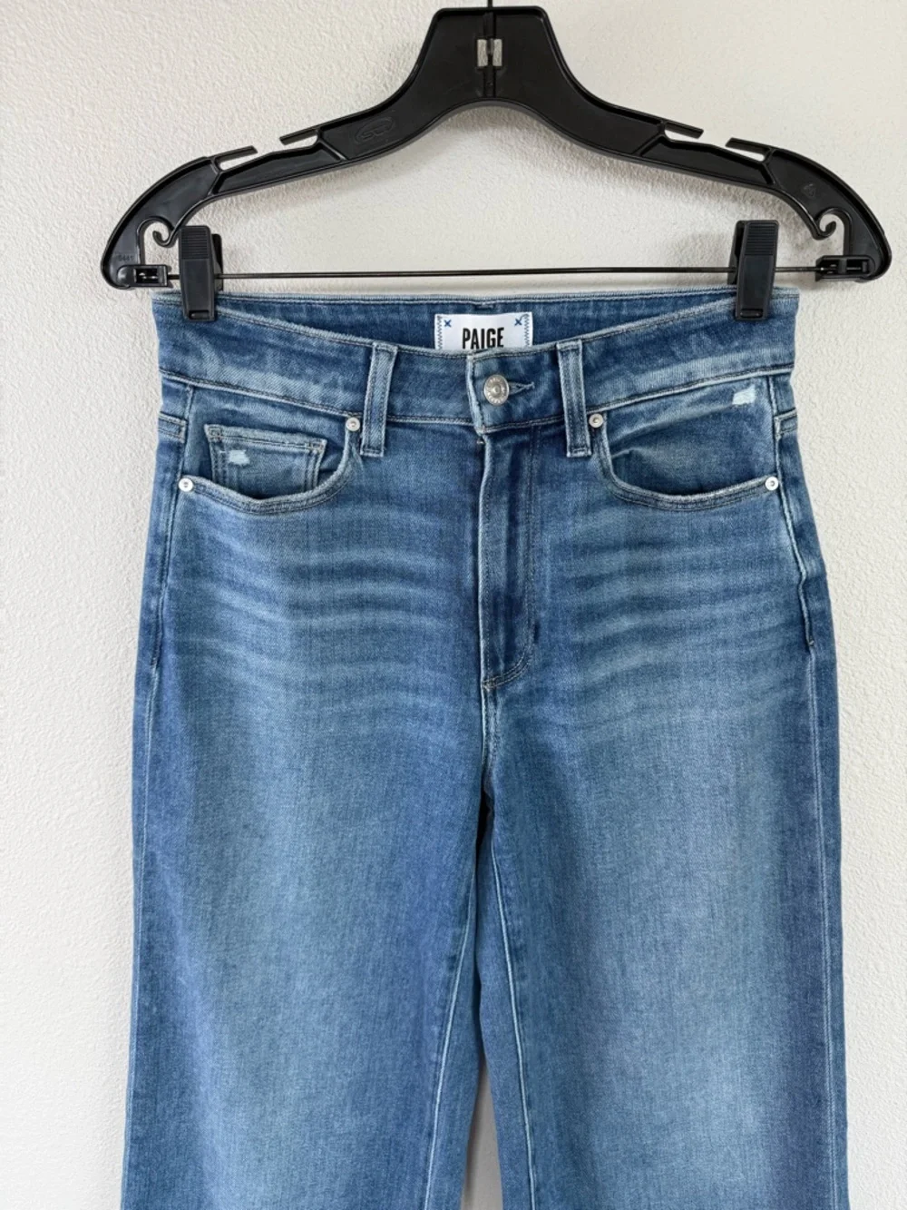 PAIGE Anessa High Rise Wide Leg Raw Hem Jeans Flamenco Distressed Denim 25 - Picture 4 of 13